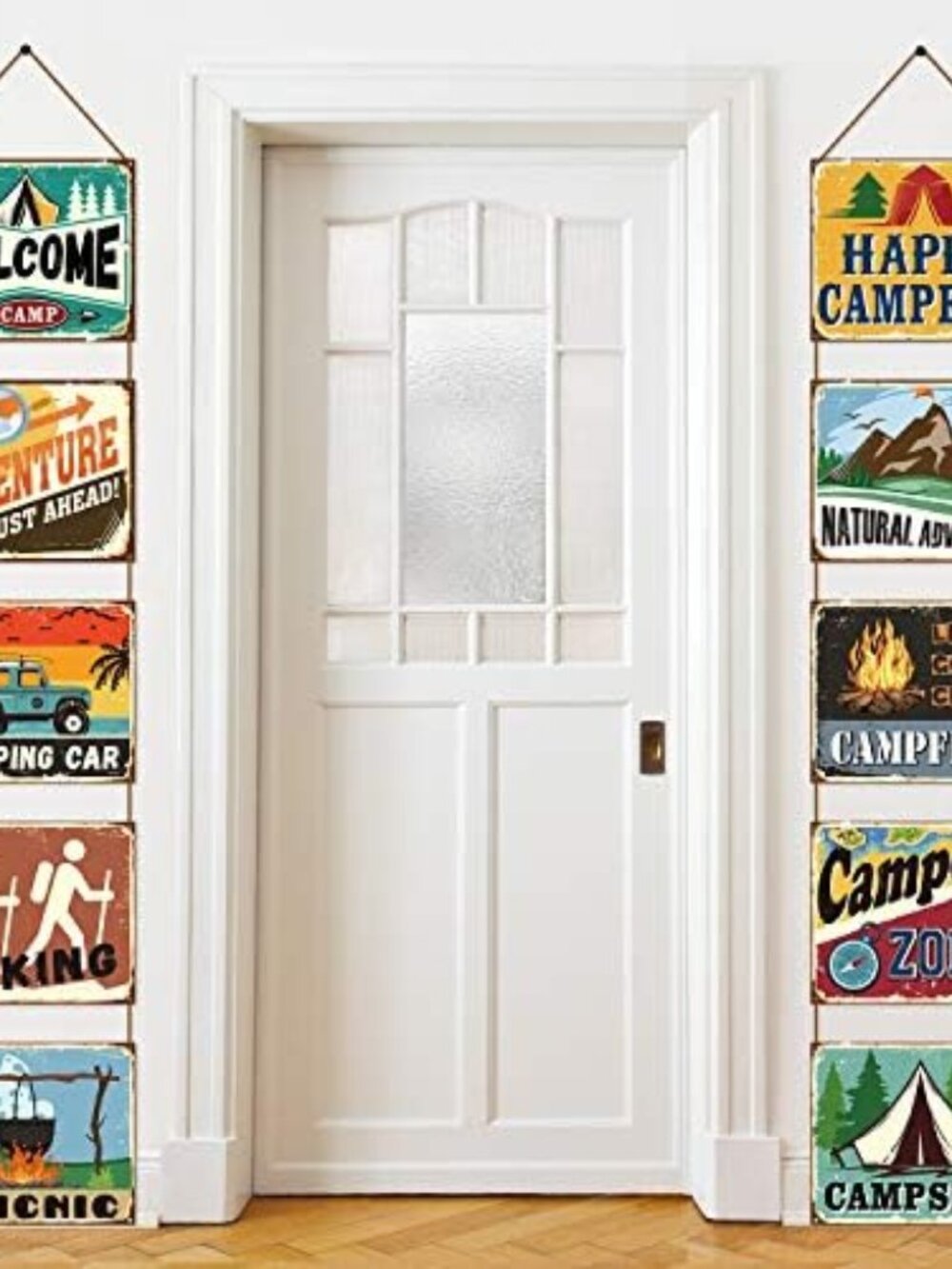 10 Pcs Camping Party Decorations, Welcome Happy Camper Porch Sign
